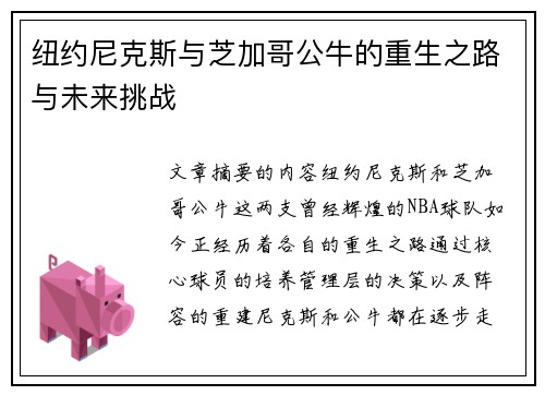 纽约尼克斯与芝加哥公牛的重生之路与未来挑战